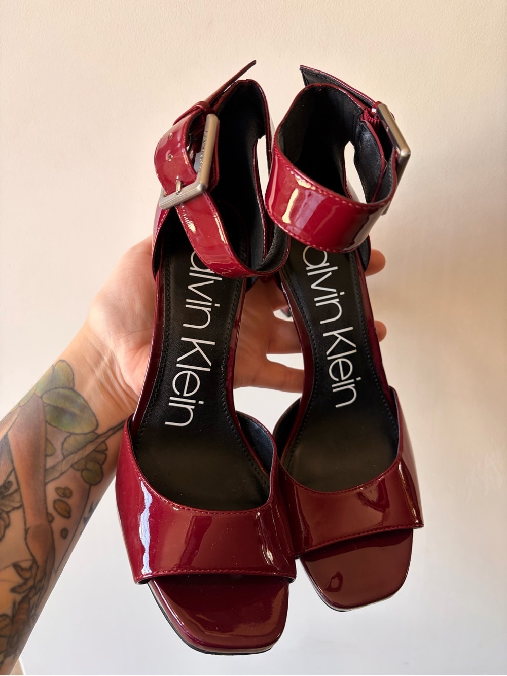 Calvin Klein Marinda Halo Strap Sandal In Red Rock Leather
